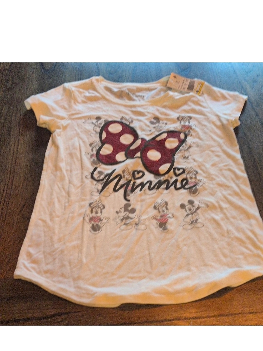 Disney Minnie Mouse Graphic T-Shirt, Ivory, Girls Size L, Style GS2355GD7751